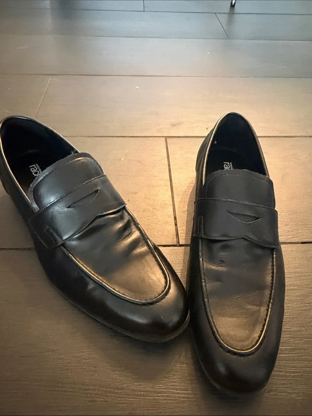 Rack London Black Leather Penny Loafers for Men